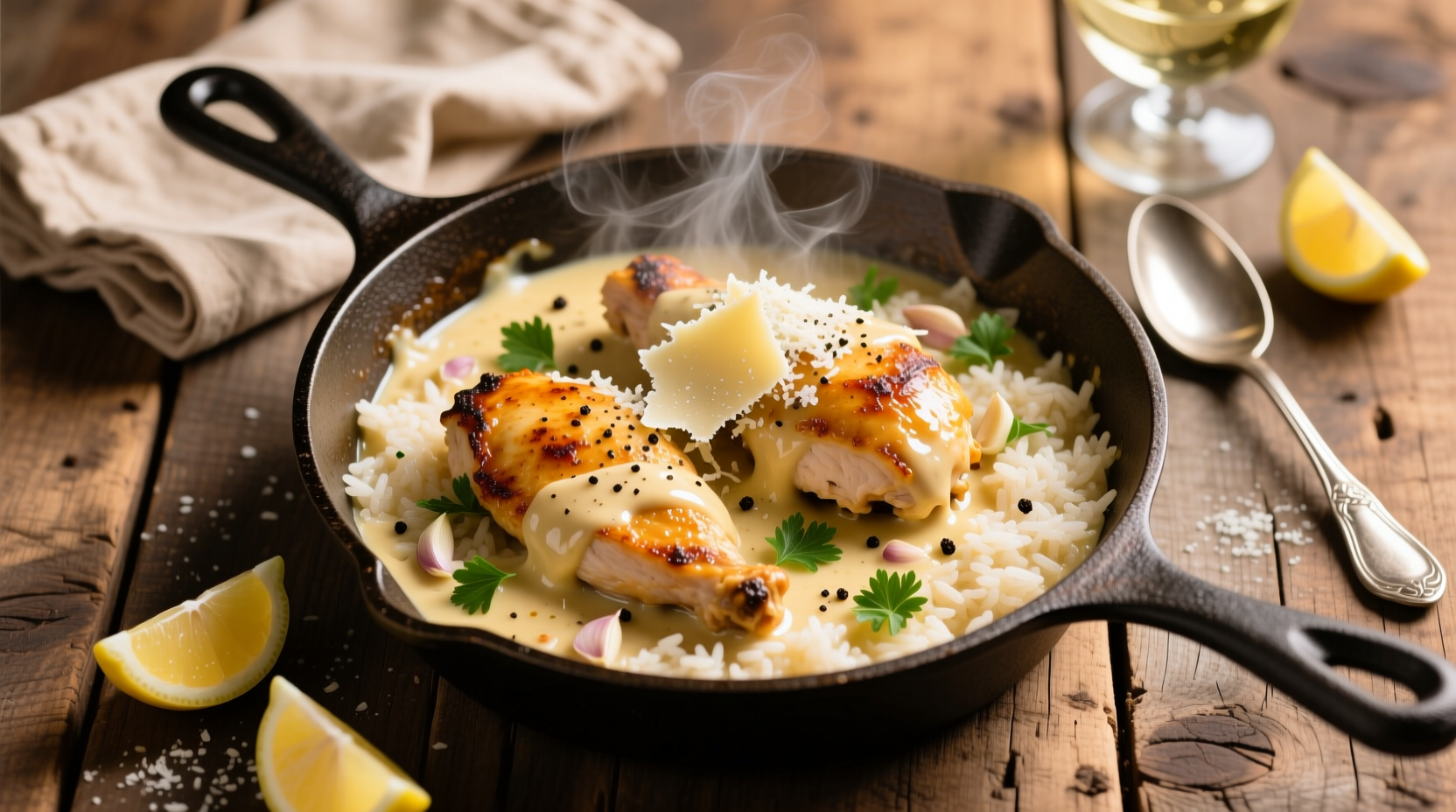 One-Pan Creamy Parmesan Chicken & Rice Recipe (4 Servings)