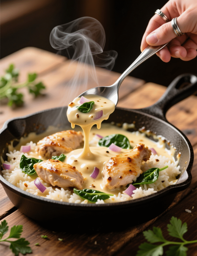 One-Pan Creamy Parmesan Chicken & Rice Recipe (4 Servings)