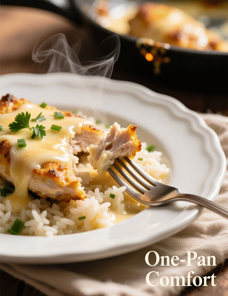 One-Pan Creamy Parmesan Chicken & Rice Recipe (4 Servings)