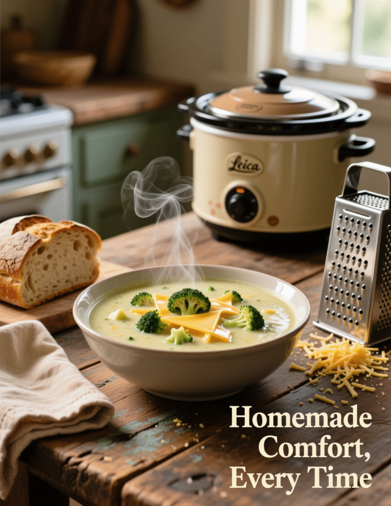 The BEST Easy Slow Cooker Broccoli Cheese Soup Recipe (6 Servings)